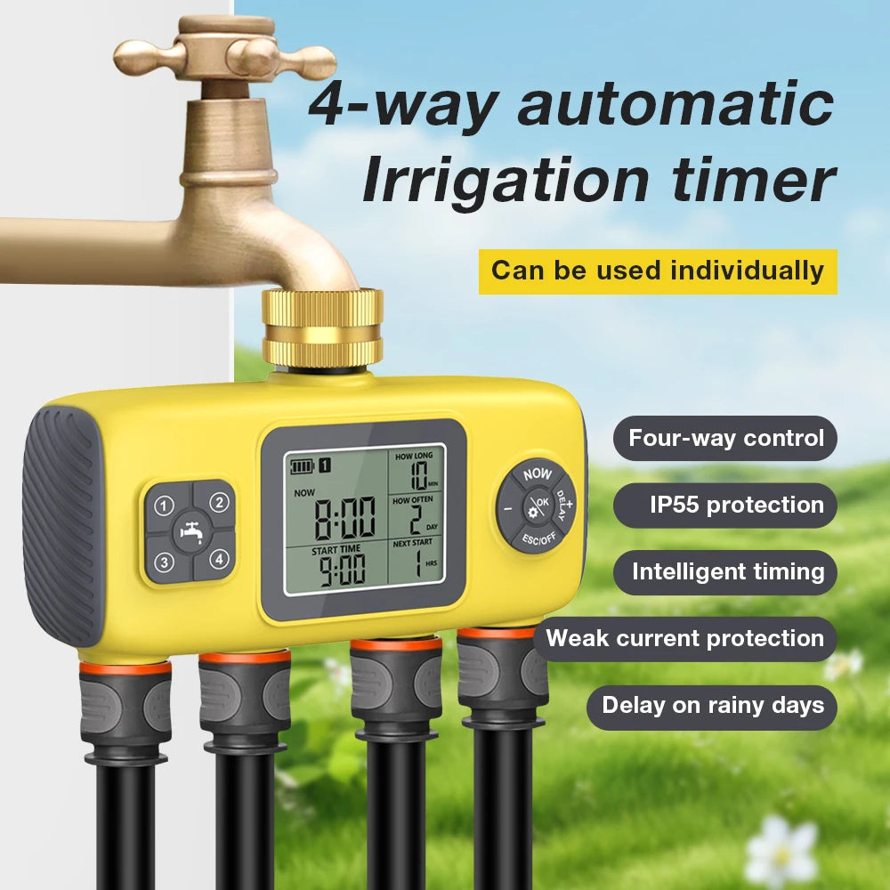 4 Zone Programmable Digital Garden Irrigation Timer for Greenhouse