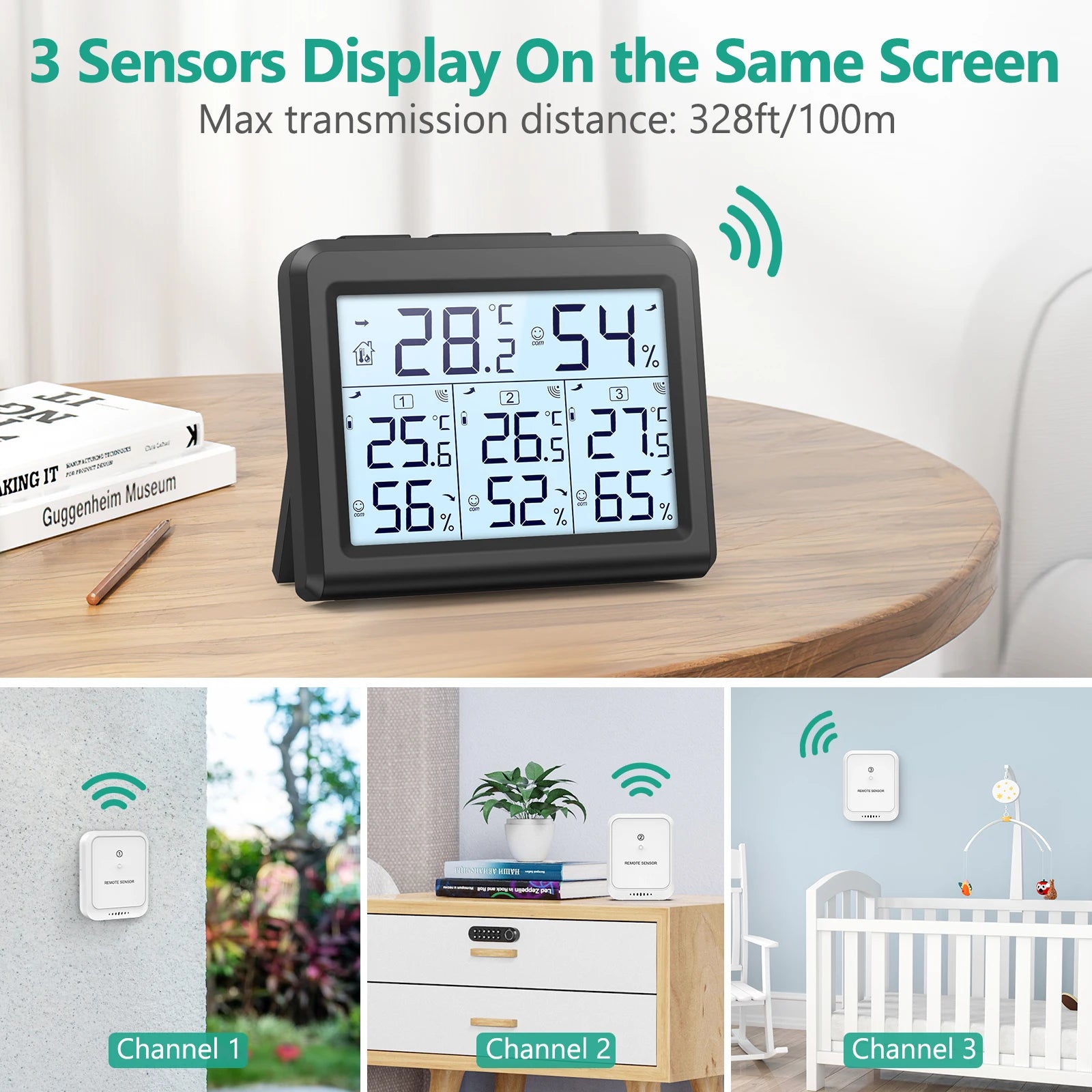 ORIA Wireless Indoor Digital Thermometer Hygrometer with 3 Sensors for Home and Office