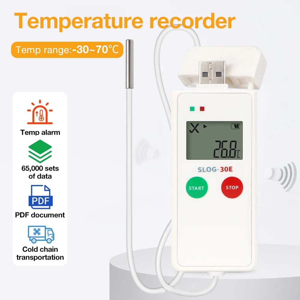 USB Temperature Data Logger 65000 Points PDF Recorder for Food, Medicine, Warehouse Transport