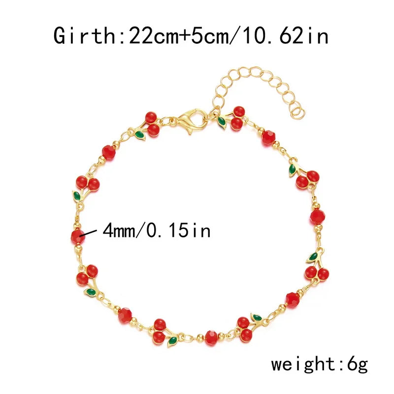 CowLost | charm-red-cherry-anklets-for-women-vintage-boho-zircon-love-heart-flower-foot-leg-ankle-chain-girls-beach-party-jewelry-gifts |5