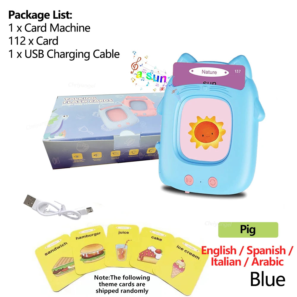 Talking Flashcards Learning Machine with Audio for Toddlers - English, Spanish, Italian, Arabic Educational Toy Gift