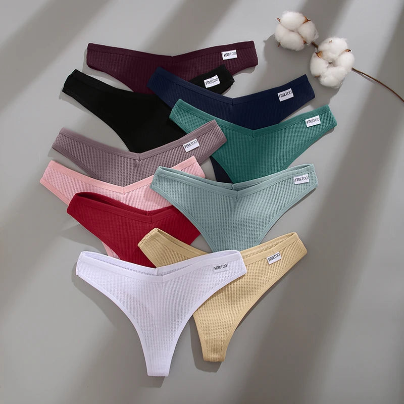 CowLost | activewear-pants-3pcs-cotton-waffle-women-s-sexy-thong-panties-set |15