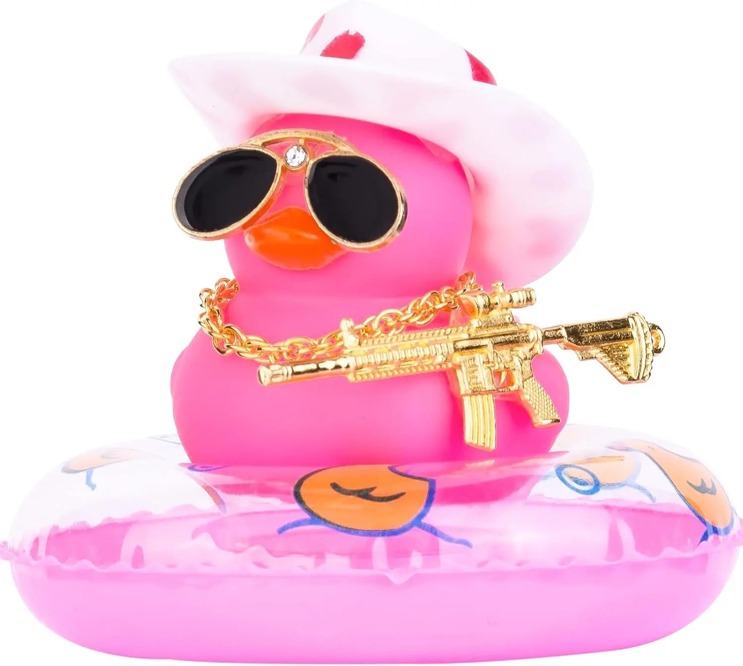 CowLost | product_id-car-cowboy-rubber-duck-dashboard-ornament-with-hat-heart-glasses-and-chain-pink |15
