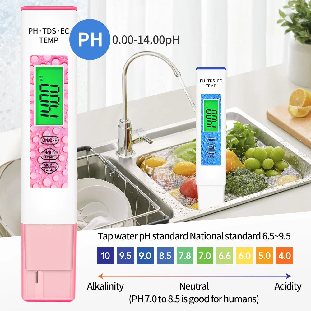 4-in-1 Digital PH Meter Water Quality Tester PH TDS EC TEMP Pen with High-Sensitivity Probe