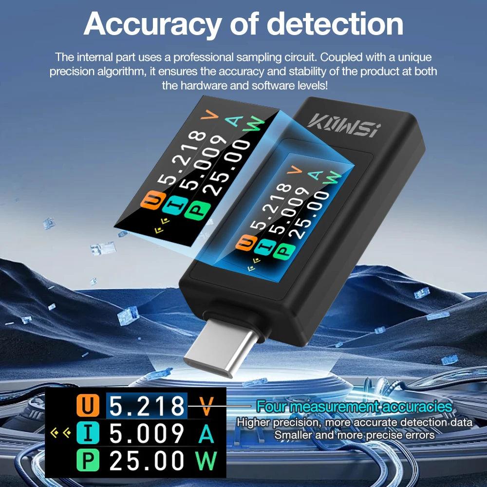 KWS-1902L Type-C Digital Voltmeter Ammeter 4-30V 0-8A Color Screen Power Bank Tester
