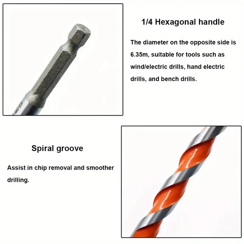 CowLost | 5pcs-16-25mm-alloy-thread-lengthened-hexagonal-handle-woodworking-hole-opener-wind-batch-wooden-door-lock-plank-drilling-drill |3