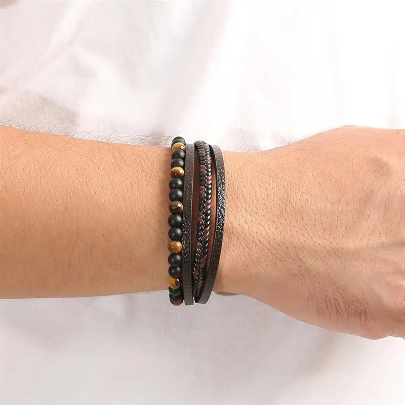 CowLost | jiayiqi-leather-bracelet-punk-hip-hop-metal-charm-tiger-eye-stone-beads-multi-layer-bracelet-for-men |12