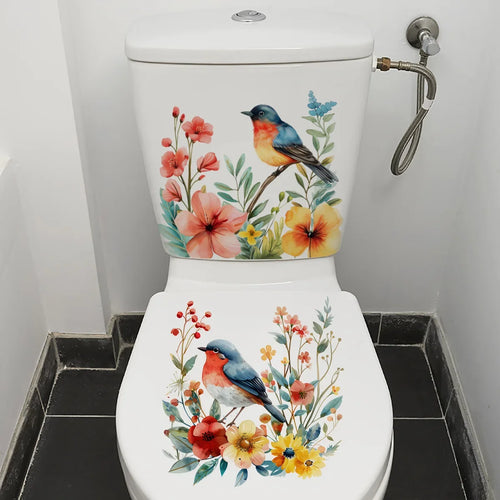 CowLost | 2pcs-diy-bathroom-sticker-bird-flower-design-for-bathroom |2