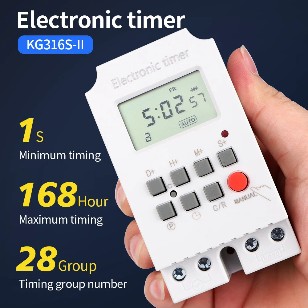 Digital 7-Day Programmable Timer Relay 220V 25/30A with Power Outage Memory