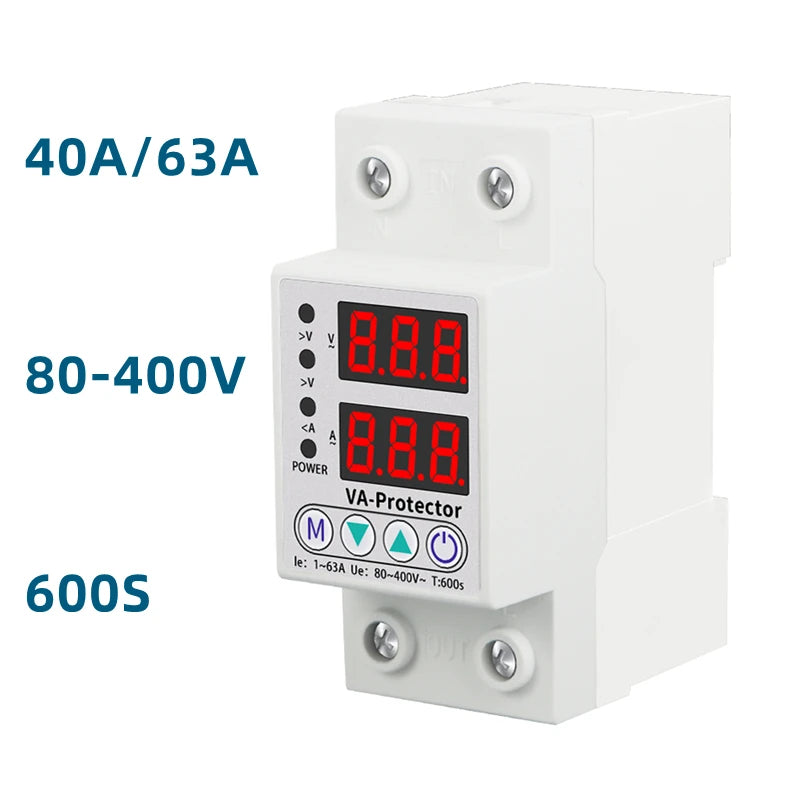 40A/63A Adjustable Digital Voltage Relay 220V Circuit Breaker Surge Protector Over & Under Current Protection