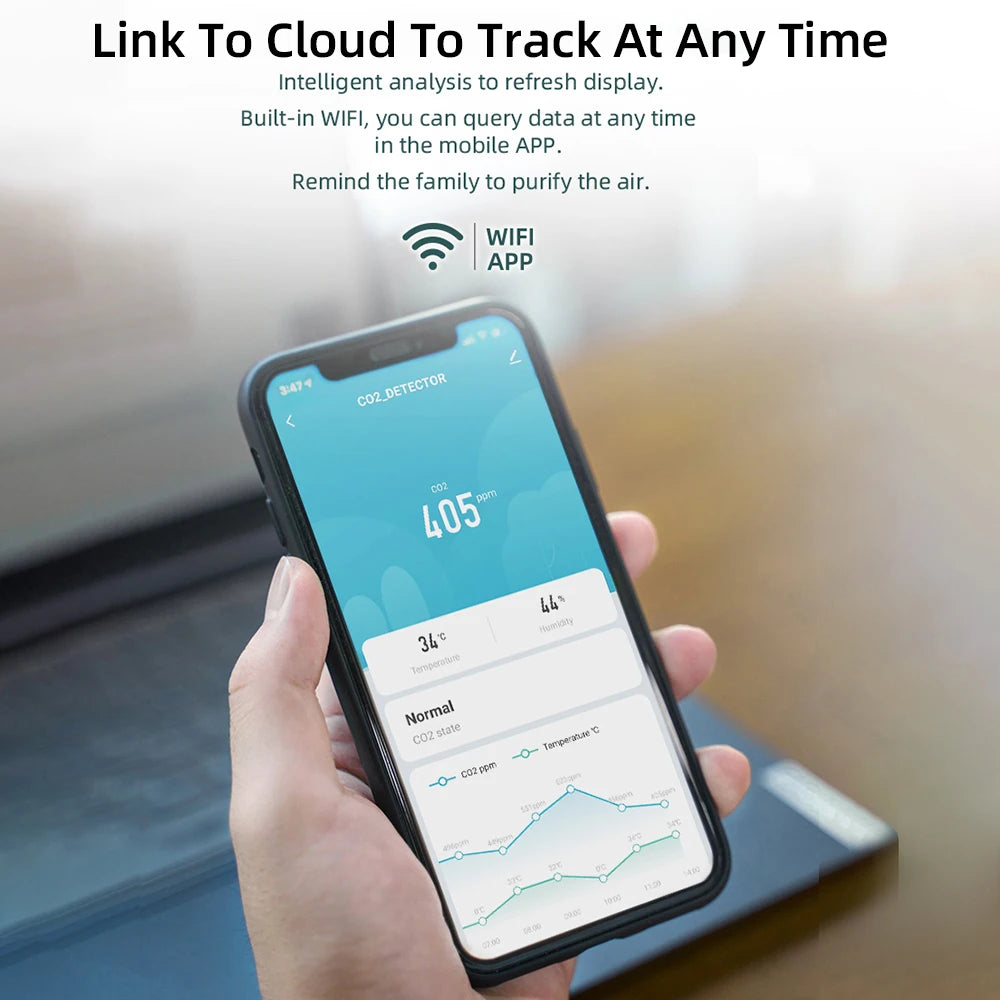 Portable WIFI Air Quality Tester with APP Control PM2.5 CO2 Temperature Humidity Meter