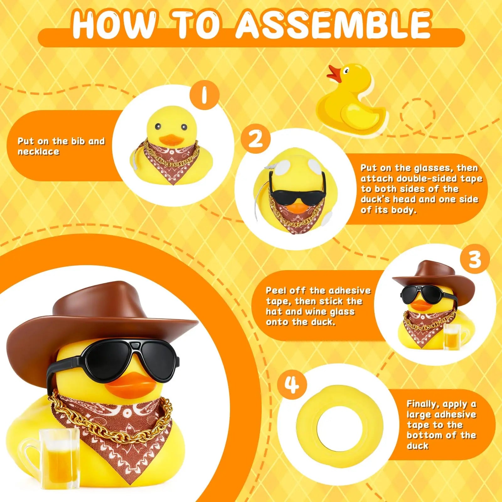 CowLost | product_id-cowboy-rubber-duck-with-sunglasses-necklace-beer-glass-tape-funny-pvc-car-dashboard-decor |6