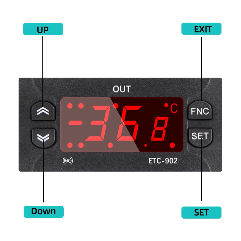 ETC-902 Digital Temperature Controller Thermostat Thermoregulator Incubator Relay LED 16A Heating Cooling 12V-24V AC 110V-220V
