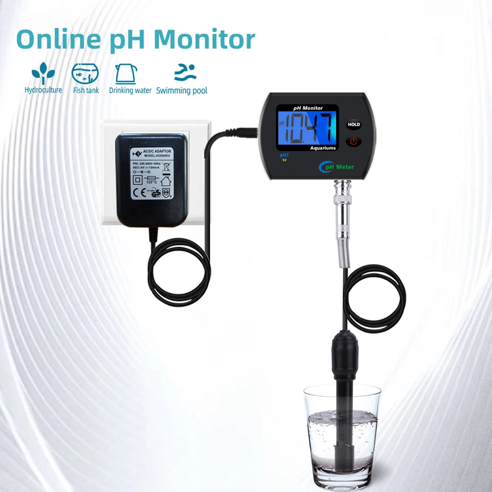 Digital PH Meter Aquarium Water Quality Tester Accurate Multi-Parameter EU Plug