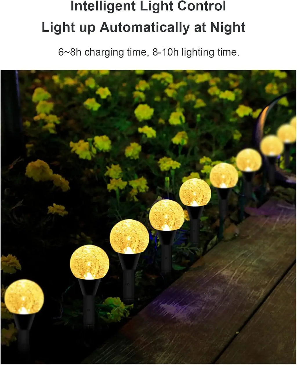 Solar Outdoor Fairy Lights Warm White LED Globe with 8 Modes Waterproof Stake Lamp for Yard Pathway