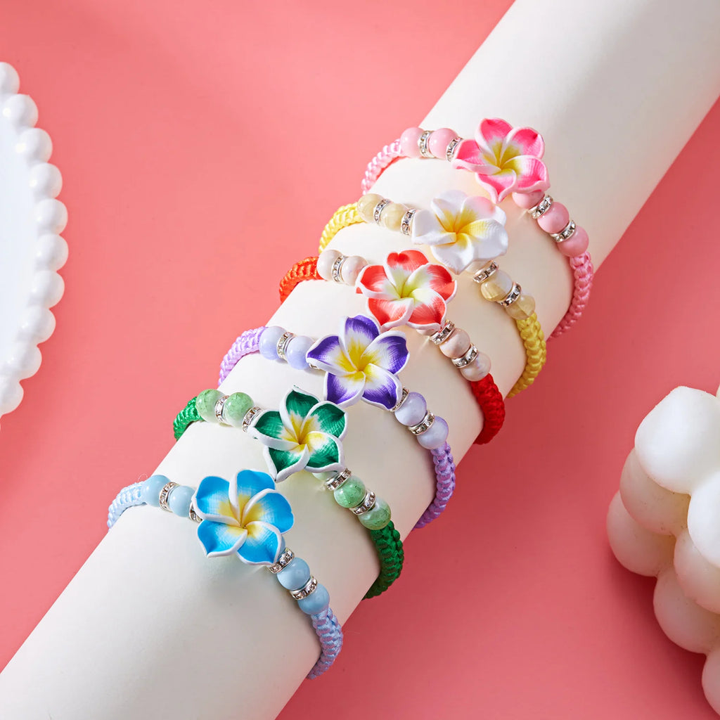 CowLost | bohemian-big-flower-charm-bracelets-for-women-pink-red-blue-green-flowers-soft-clay-pottery-beaded-bangles-girls-party-jewelry |5