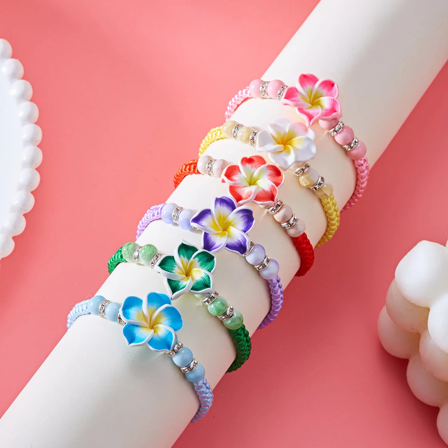 CowLost | bohemian-big-flower-charm-bracelets-for-women-pink-red-blue-green-flowers-soft-clay-pottery-beaded-bangles-girls-party-jewelry |5