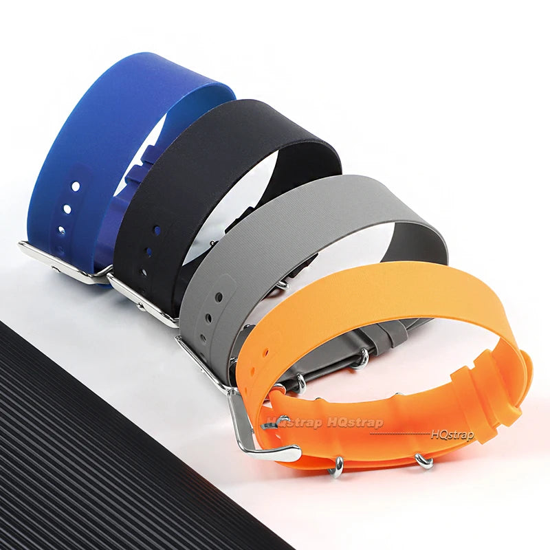 18mm-22mm Soft Silicone Waterproof One-Piece Watch Strap Black Blue Grey Universal