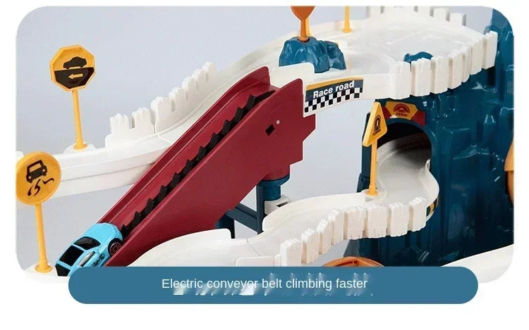 Electric Rail Car Dinosaur Building Parking Lot Adventure Racing Toy for Children