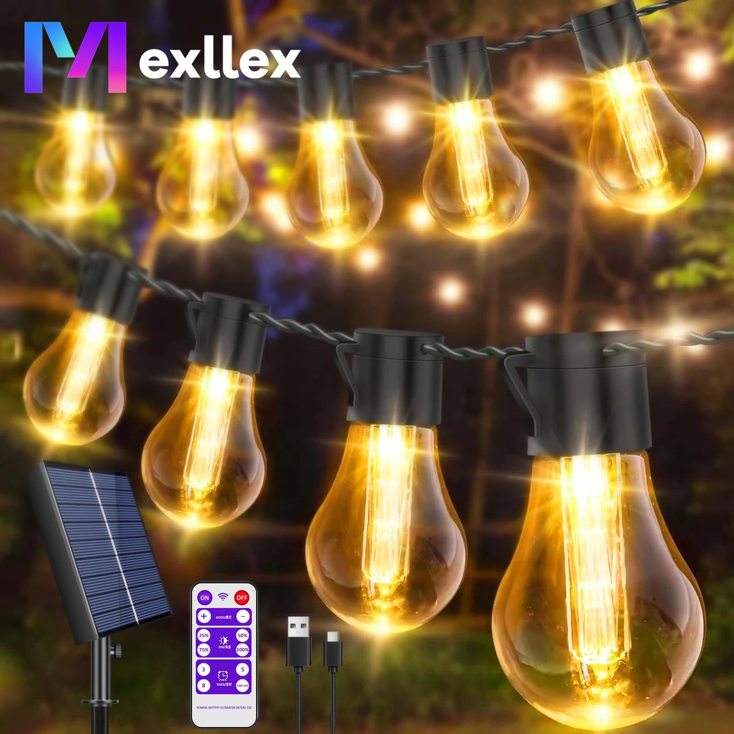 Solar LED String Lights 11.7M/8.9M with Remote, USB, 8 Modes, IP65 Waterproof for Outdoor Garden, Terrace, Balcony