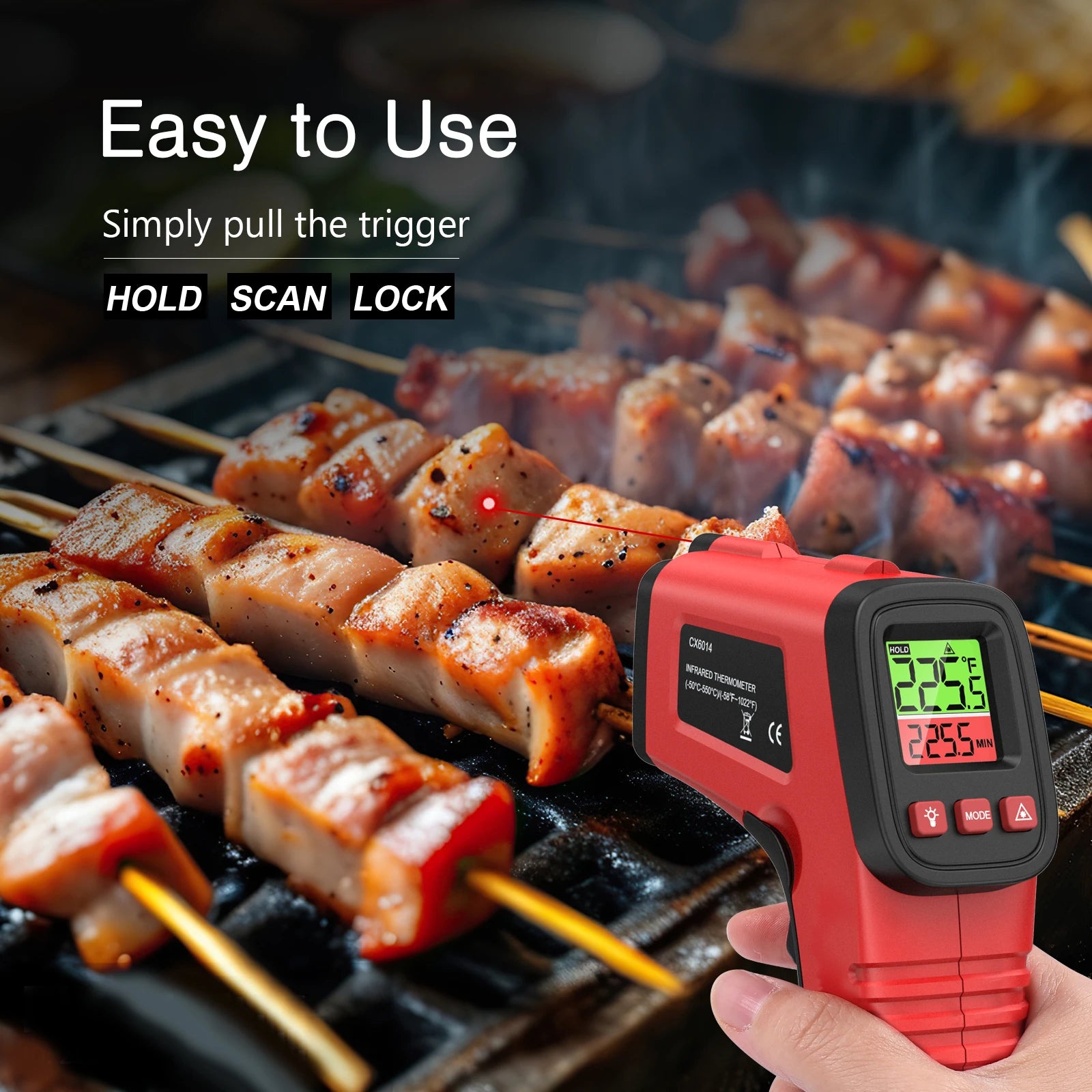 ORIA Infrared Non-Contact Thermometer Gun with Backlit Display and C/F Switch for Industrial and Cooking Use