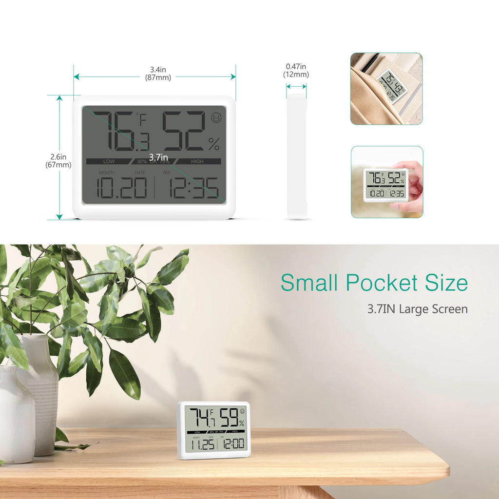 ORIA Indoor Digital Humidity Meter Thermometer with LCD Clock and Large Display