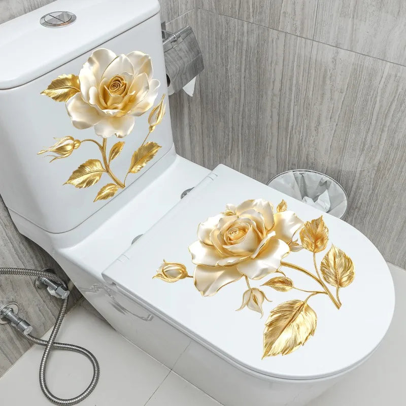 CowLost | beautiful-golden-flower-toilet-sticker-bathroom-toilet-cover-decorative |2