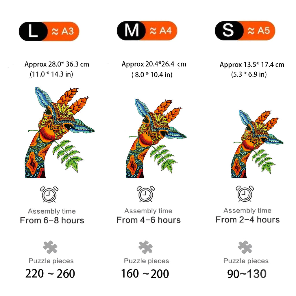 CowLost | giraffe-shape-wooden-puzzle-irregular-animal-patterns-educational-toys-family-diy-games-holiday-birthday-gifts |2