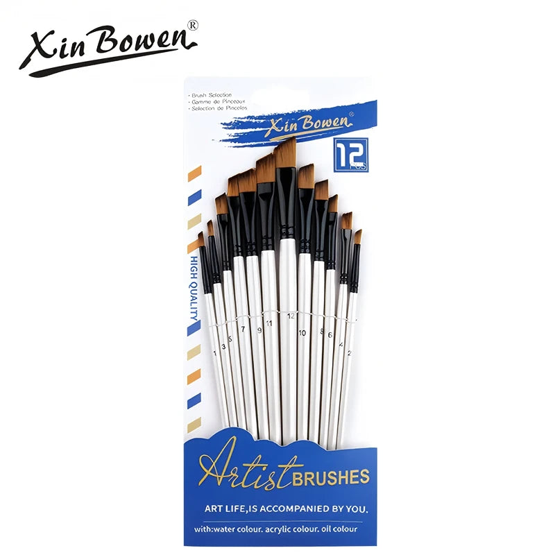12-Piece Nylon Bristle Brushes Set for Beginners