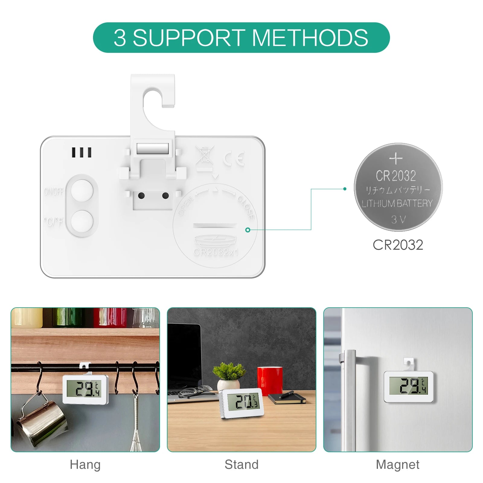 ORIA 2pcs Digital Waterproof Refrigerator Thermometer with Magnet and Hook, Max/Min Record