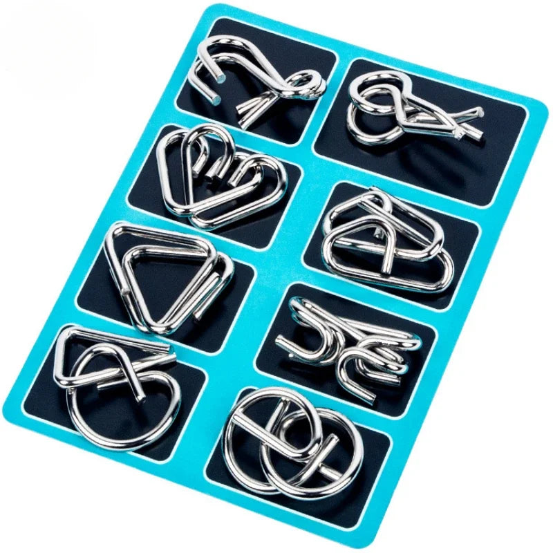 8-Piece Metal Montessori Wire Brain Teaser Puzzle Set for Kids and Adults