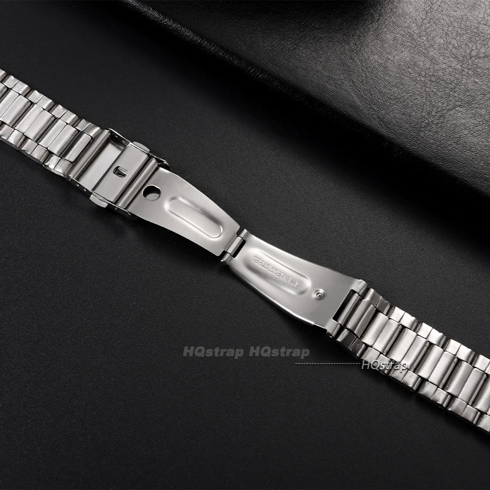 Curved End Stainless Steel Watch Strap 20mm 22mm Folding Buckle for Seiko Replacement Band