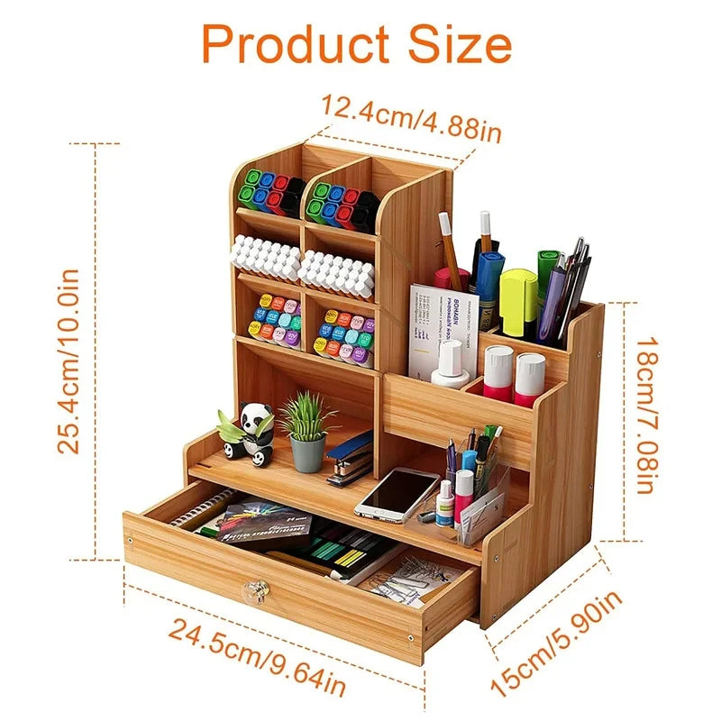 CowLost | wooden-desk-organiser-diy-desktop-tidy-pen-holder-large-capacity-stationery-storage-box-with-drawer-for-home-office-and-school |4