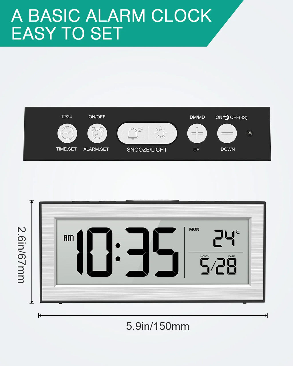 ORIA Digital LCD Alarm Clock Battery Powered with Date for Home Office Travel