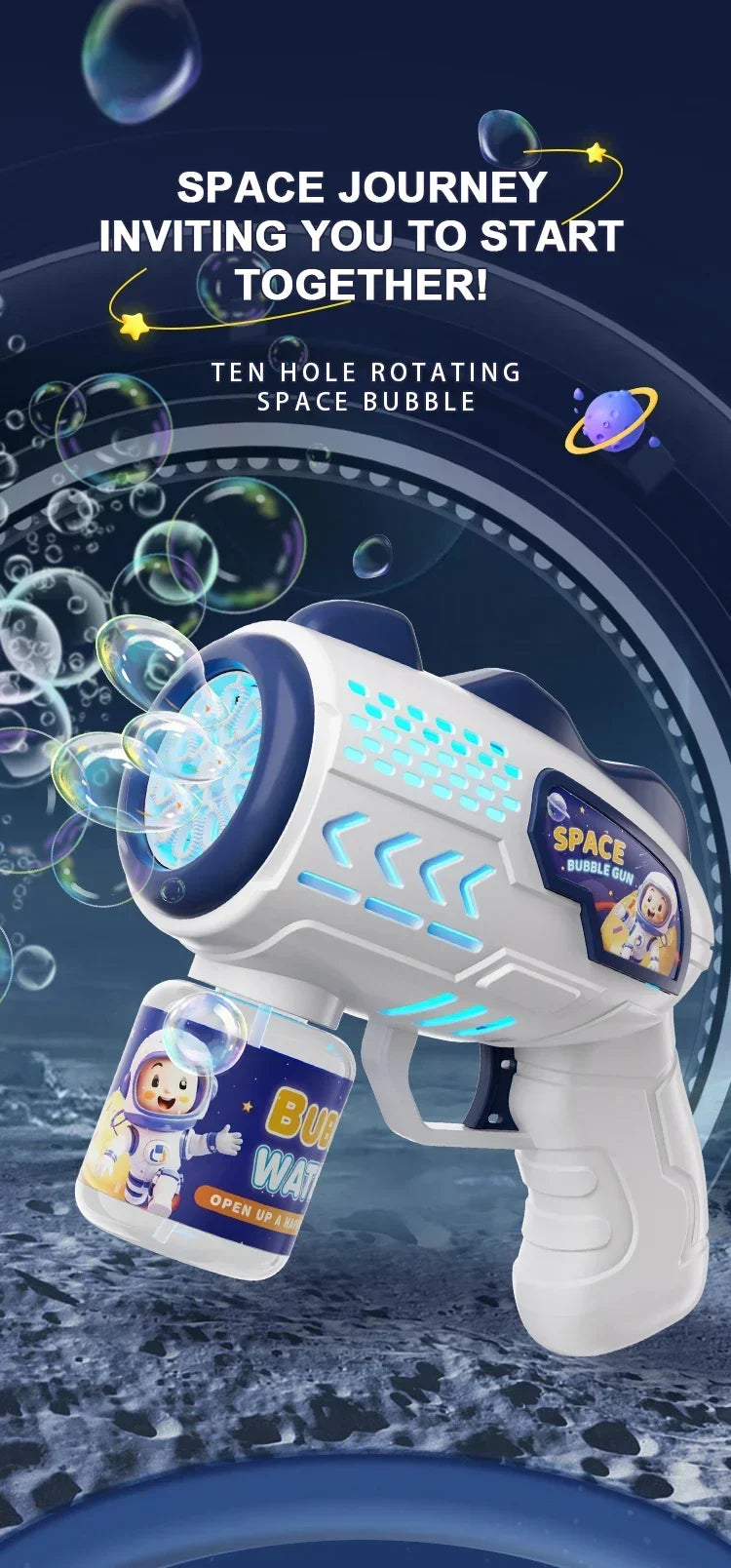 Space Astronauts Automatic Bubble Gun with Bubble Liquid Toy for Kids Gift