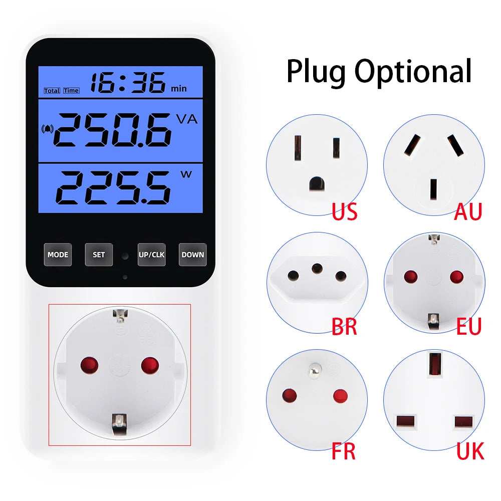 Digital Wattmeter AC Power Meter Socket Analyzer 220V EU Plug Energy Voltmeter Ammeter Electricity Cost Monitor