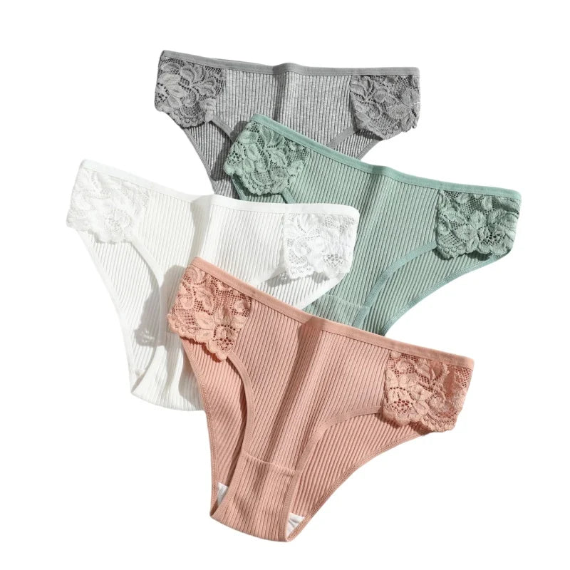 CowLost | product_id-3pcs-womens-cotton-lace-trim-low-rise-breathable-briefs-solid-panties |8