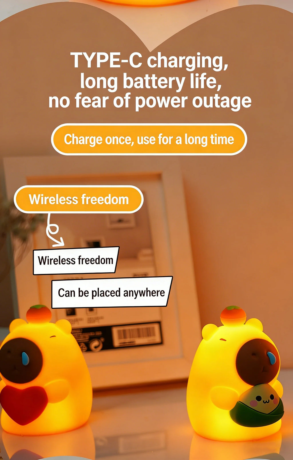 CowLost | cute-pear-night-light-7-color-dimmable-touch-controlled-night-light-silicone-stress-reducing-pat-duck-lamp-usb-rechargeable-1 |12