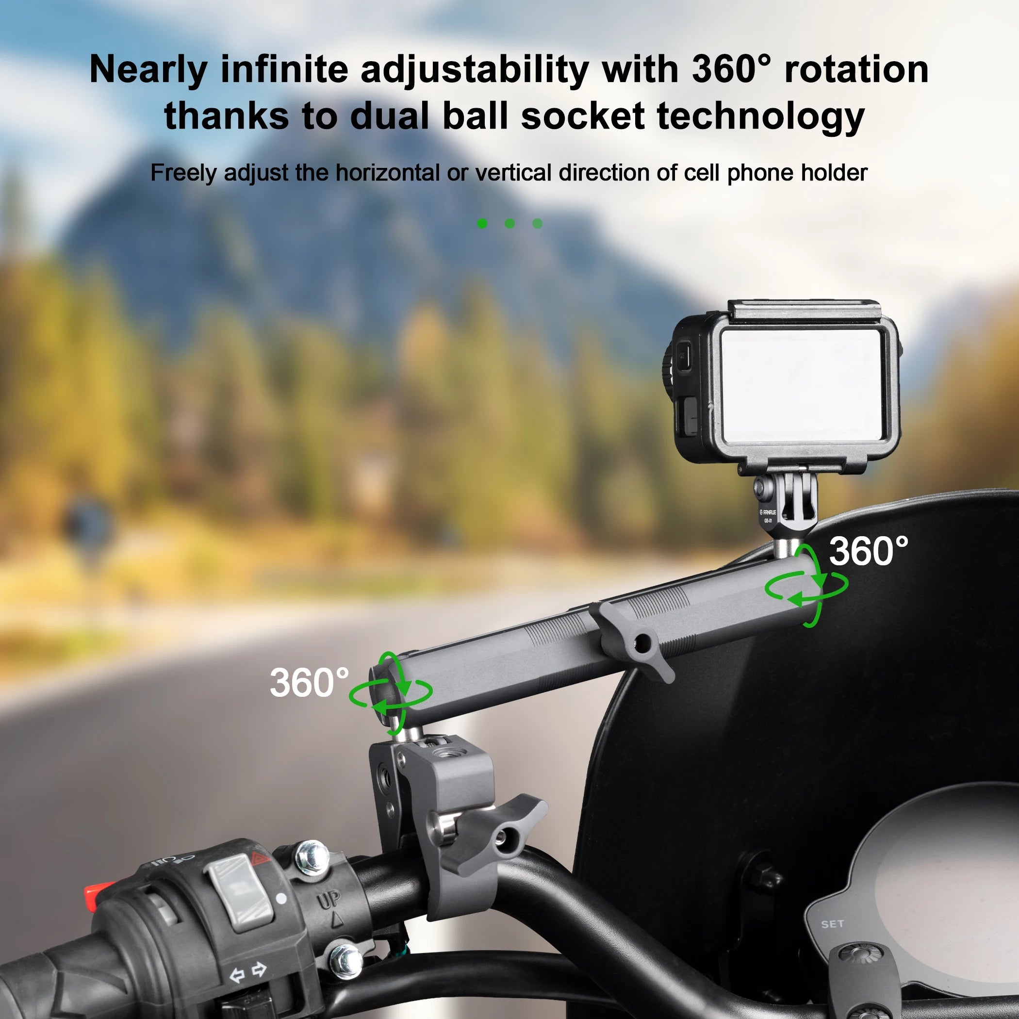 CowLost | product_id-fanaue-aluminum-double-socket-arm-17mm-ball-motorcycle-phone-gps-holder-for-garmin |3