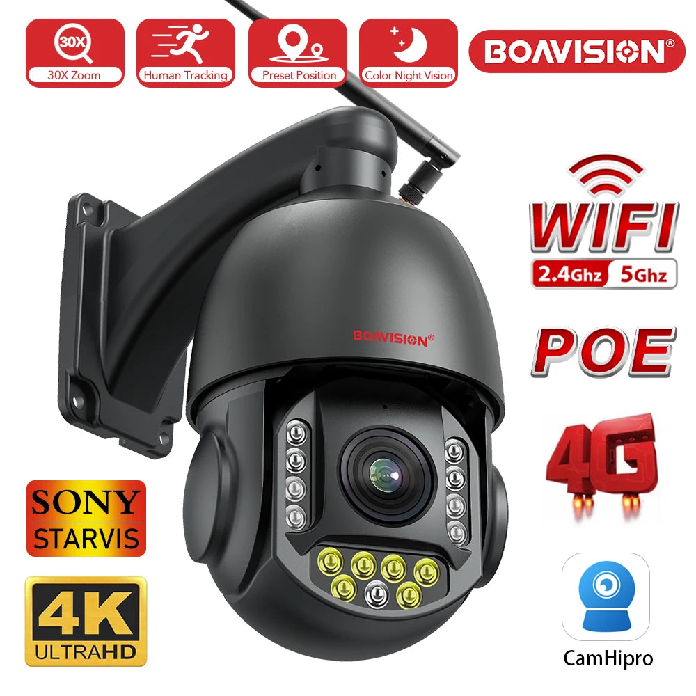 CowLost | 4k-8mp-surveillance-camera-wifi-4g-sim-card-poe-30x-zoom-ptz-ai-humanoid-tracking-ir-100m-outdoor-speed-dome-security-camera |1