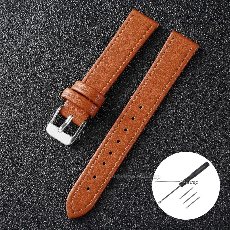 Ultra-Thin Leather Watch Strap Band 10-22mm Red White Black Wristwatch Bracelet