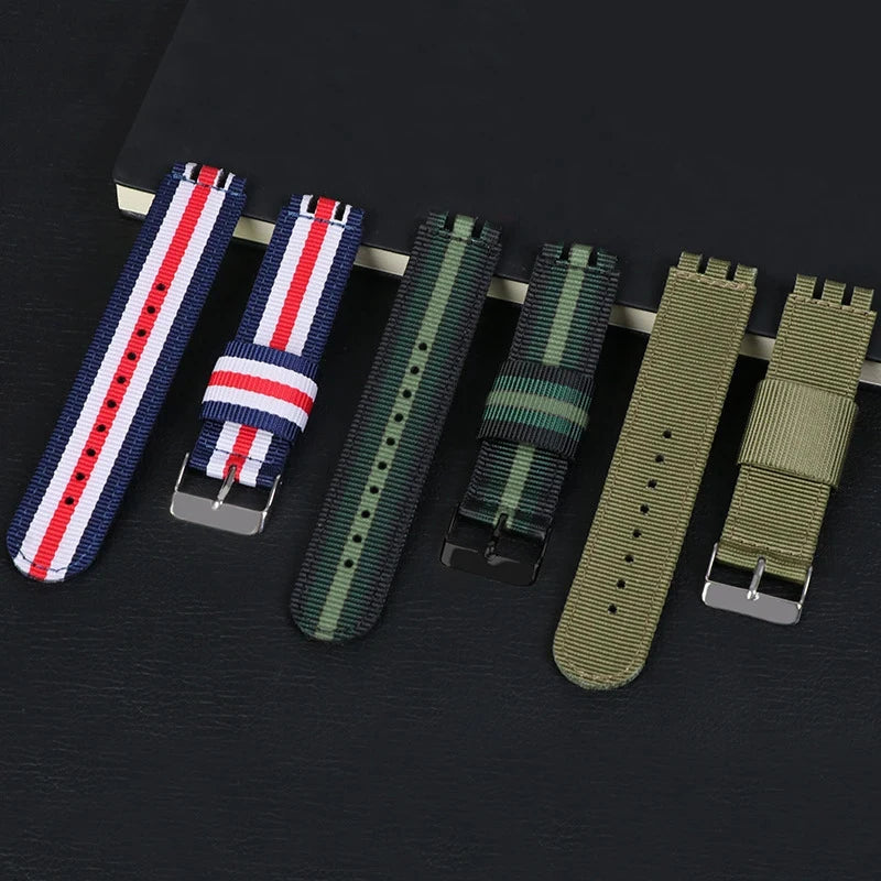 CowLost | product_id-nylon-leather-replacement-wrist-strap-for-swatch-canvas-watchband-17mm-19mm-20mm-unisex |3