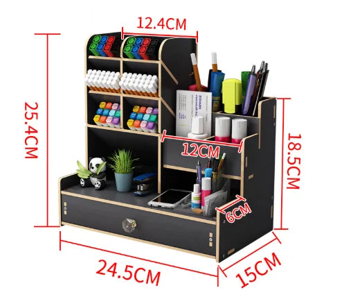 CowLost | wooden-desk-organiser-diy-desktop-tidy-pen-holder-large-capacity-stationery-storage-box-with-drawer-for-home-office-and-school |16