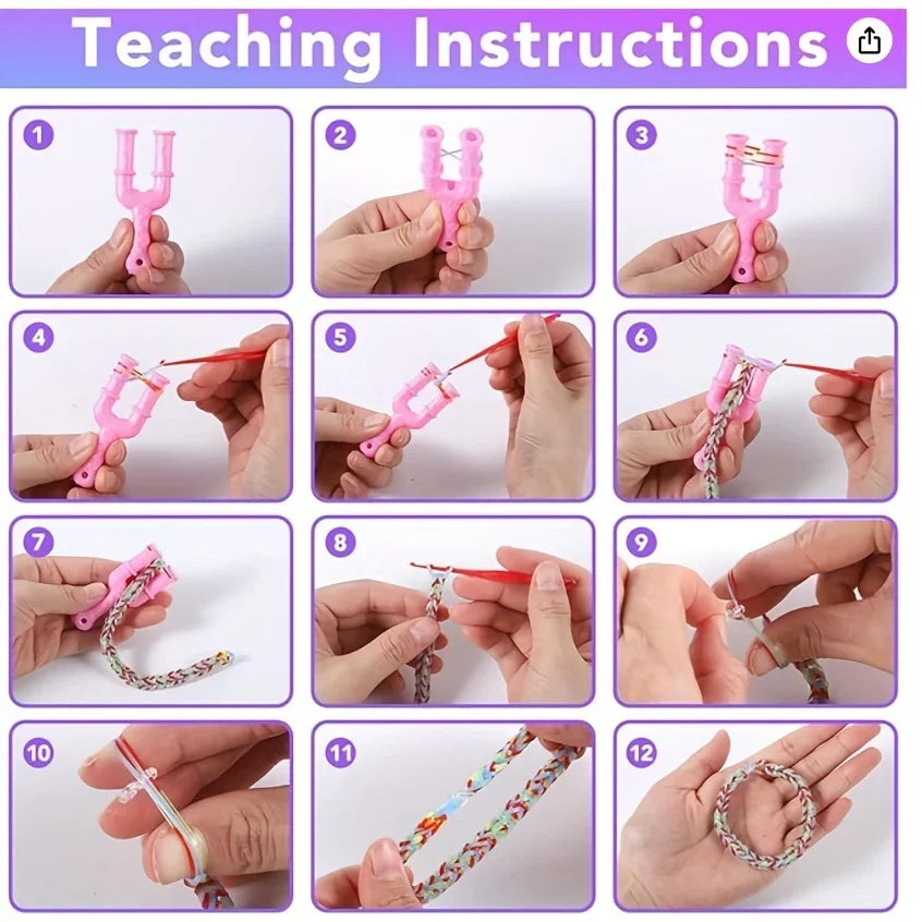600pcs Silicone Rubber Loom Bands DIY Bracelets Hair Ties Craft Kit Party Gift
