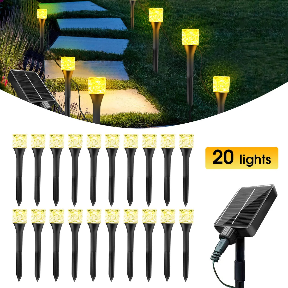 20/30 Pack Solar Waterproof LED Outdoor Lights Dusk to Dawn for Walkway Patio Yard