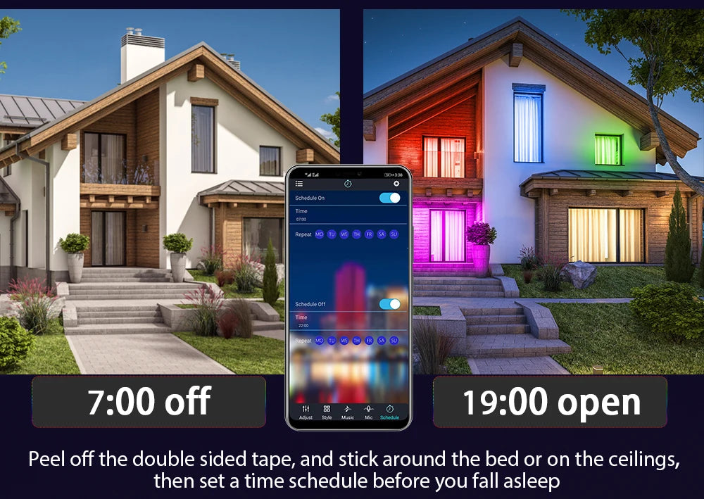 RGB 5050 LED Strip Light 12V 30 LEDs/M Music Sync APP Remote Control Flexible Tape
