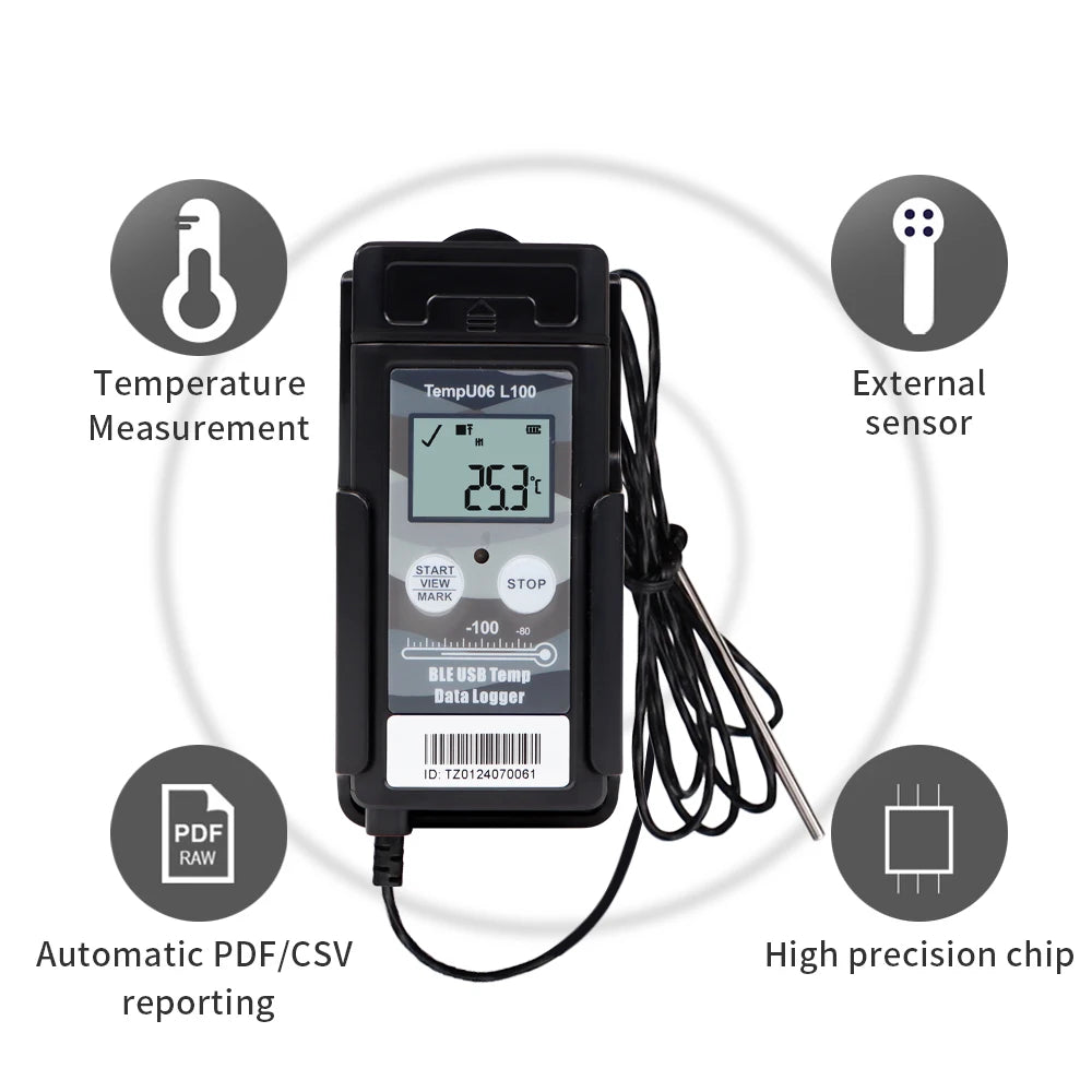 TempU06 Ultra Low Temp Data Logger USB Bluetooth 32000 Points -80℃ to -200℃ Recorder