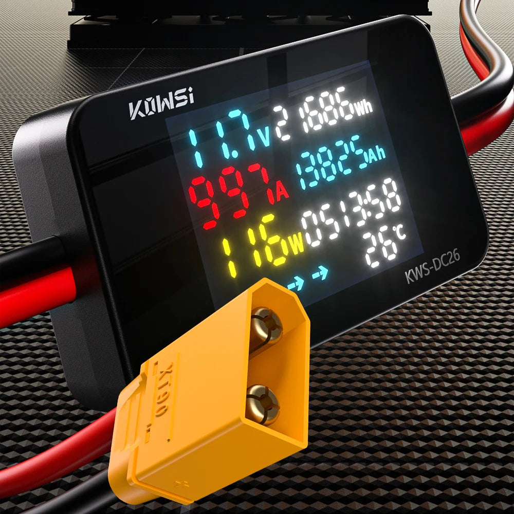 KWS-DC26 Digital Voltmeter Ammeter DC8-80V 0-20/50A Power Energy Meter with Color Screen for EV Battery Charging Detection