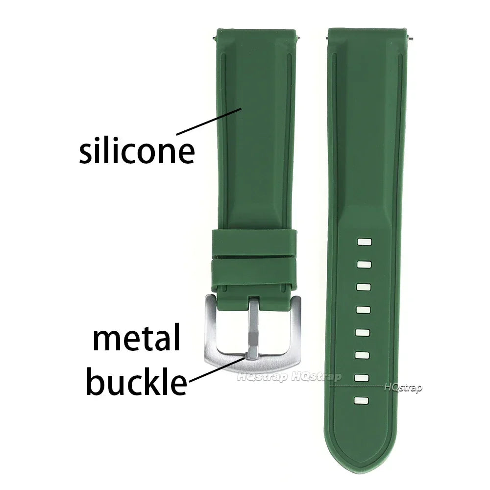 Silicone Waterproof Quick Release Watchband 18-24mm Black Green Rubber Strap for Seiko