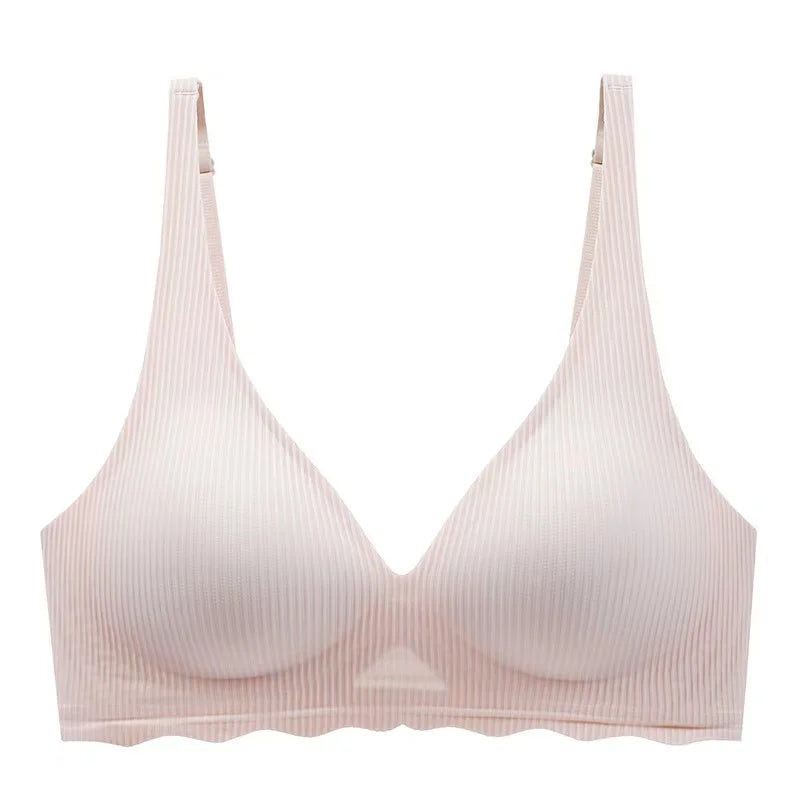CowLost | product_id-seamless-womens-striped-thin-semi-fixed-cup-bra-for-small-chest-support |18
